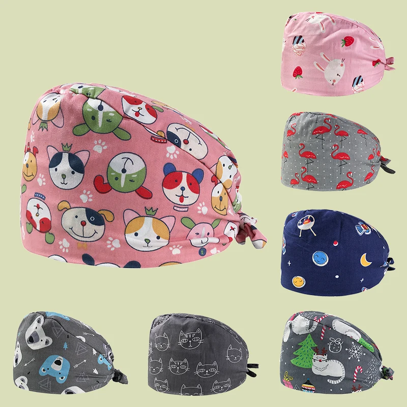 

Printed nurse cap cute operation cap female stomatologist cotton operating room cap medical kitchen smoke-proof cap