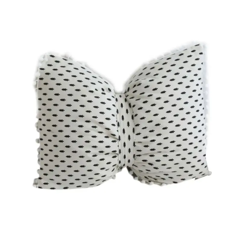 43x55CM Nordic Style Bowknot Shaped Sofa Decorative Throw Pillow Back Cushion Cute Pompom Ball Trim Home Car Decoration Gift