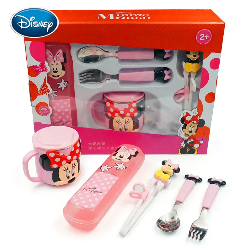 

Disney Stainless Steel Kid Cutlery Practice Spoon Cup Training Chopsticks 304 Stainless Steel Lunch Box Student Cutlery 5pcs/set