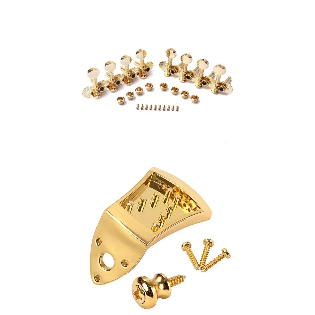 1 Set 4R4L Tuning Pegs Machine Heads with Tailpiece Strap Lock Screws Golden for Mandolin Accessory
