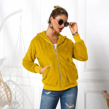 

Women Fleece Jackets Winter Warm Hooded Fluffy Zipper Closure Coat Overcoat -MX8