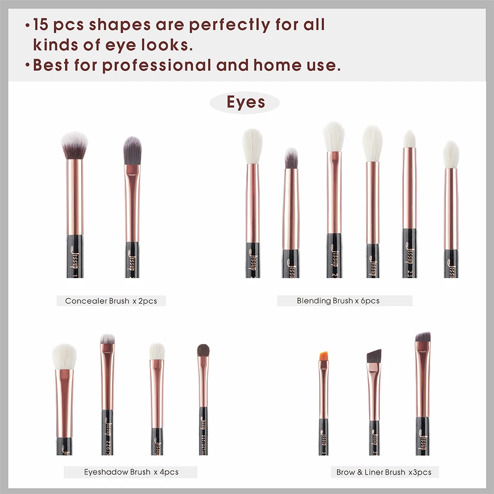 Jessup 15 шт. кисти для макияжа розовое золото/черный brochas maquillaje pinceaux maquillage подводка для глаз тени для век консилер кисти T157