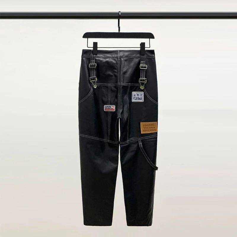 

2021 Autumn New Leather Leather Pants Female Sheep Leather Old Pants Thin Harem Pants Trousers Suspenders Casual Pants