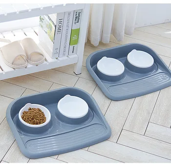 

environmental environmental protection food grade plastic bone type double bowl pet bowl splashproof dog bowl dog cat food bowl