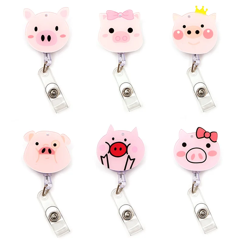 Soporte de tarjeta retráctil para chica, carrete de insignia de cerdo rosa, payaso, exposición de Enfermera, Tarjeta De Nombre, cofre