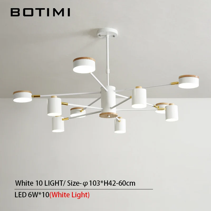 10 Light in White BOTIMI 220 В светодиодный Люстра с металлическими абажурами для гостиной, деревянная Подвесная лампа для спальни, белый блеск 220 В, декоративные люстры - Цвет абажура: 10 Light in White