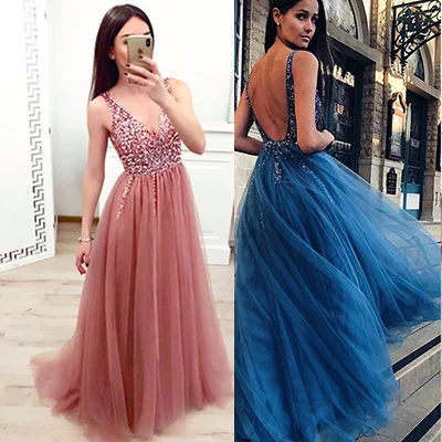 

Linglewei 2019 Summer new bronzing mesh V-neck dress