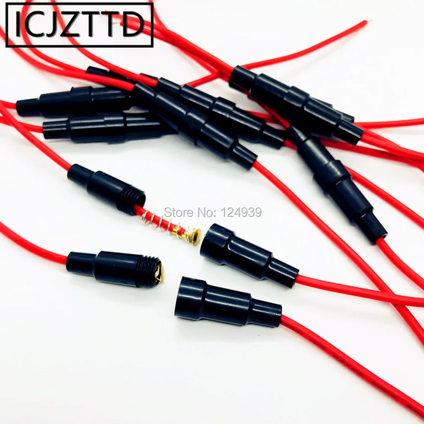Inline Screw Type Fuse Holder 22 Gauge AWG 10Pcs for 5mm x 20mm Tube Fuse 