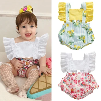 

Summer Toddler Newborn Baby Kid Girl Clothes candies lemon Ruffle Jumpsuit Bodysuit Sunsuit Outfits