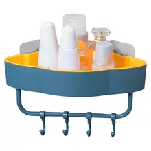Wall Mounted Storage Shelf Bathroom Toilet Corner Shower Rack Kitchen Drainage Basket with Hooks Organizer Key Rack Wall Shelf