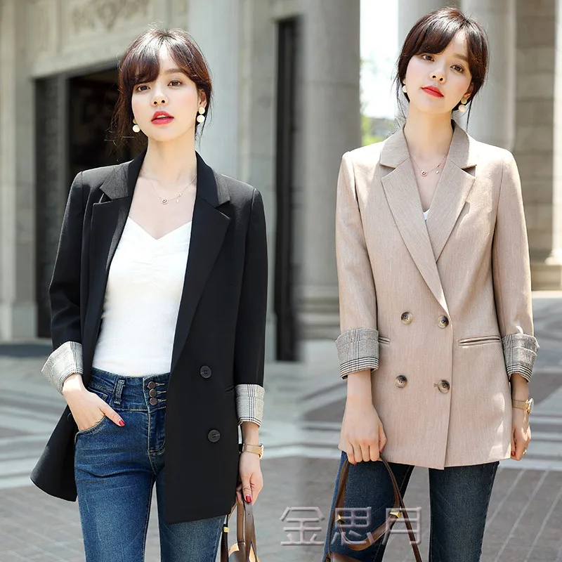 

Black And White with Pattern Suit Jacket Women's Korean-style Casual British-Style Large Size Loose-Fit Online Celebrity 2019 Au