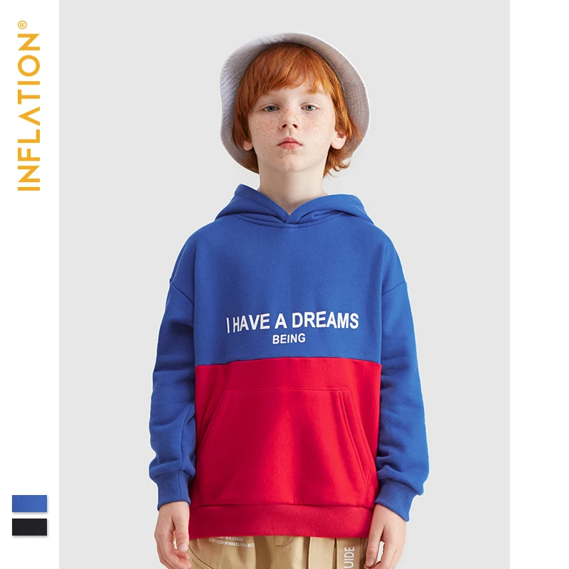 

INFLATION Kids Hoodies Oversized Boy Color -block Design Hoodie Drawstring Hood Boy And Girls Hoodie For Autumn & Winter 19501A