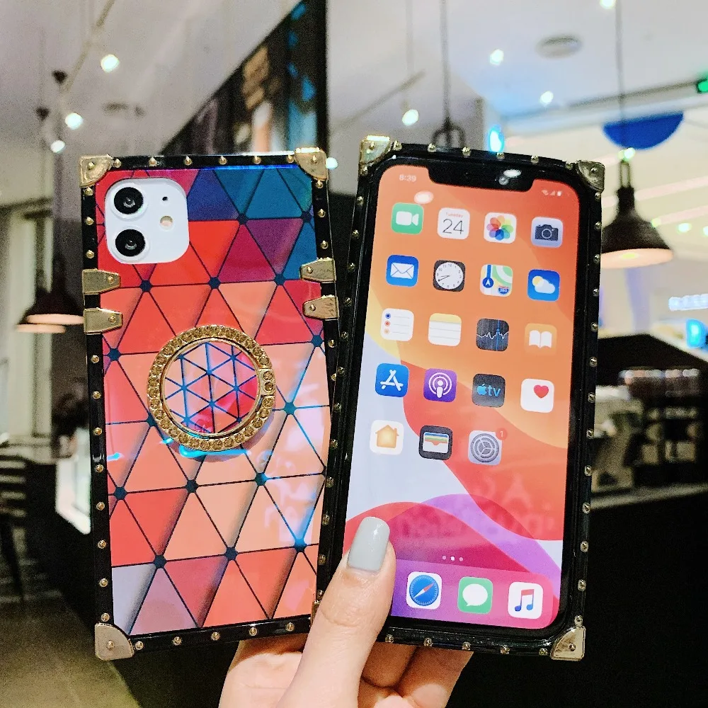 Funda For Xiaomi Mi9 Redmi7 Note7 K20 Case Colorful Diamond Pattern Shiny Ring Stand Square Cases For Redmi7 Note7 K20 Mi9 Cover (5)