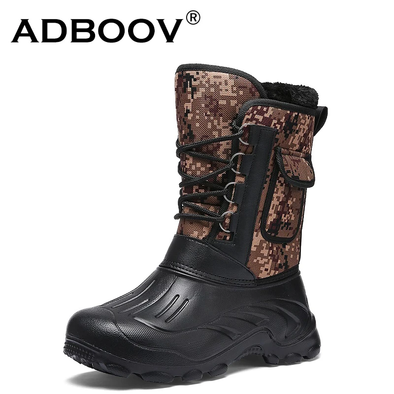 

ADBOOV Outdoor Men Snow Boots Waterproof Fabric Anti Slip Rain Boots Winter Rubber Safety Hunting Men's Hiking Shoes