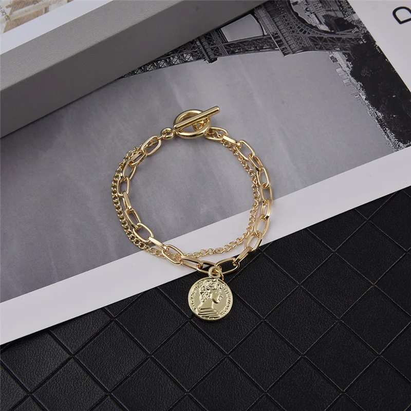 2020 Vintage Portrait OT Buckle Bracelet For Women Silver Color Thick Chain Charm Bracelets Statement Fashion Jewelry New | Украшения и