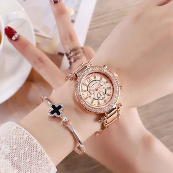 

Women Watch Luxury Brand Watches Fashion Rose Gold Steel Ladies Quartz Clock Rhinestone Diamond Female Wristwatch reloj mujer