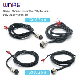1Pcs GX16 Butt Joint 2/3/4/5/6 Pins Waterproof Aviation Male Female Plug Socket Connector With Wire Cable Connector Air Plug