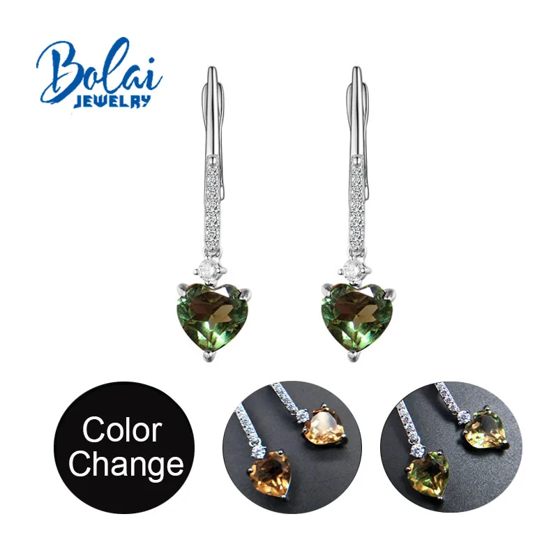 Bolaijewelry, креативный в форме сердца zultanite серьги цвет изменить драгоценный камень 925 стерлингового серебра ювелирные украшения для женщин девочек