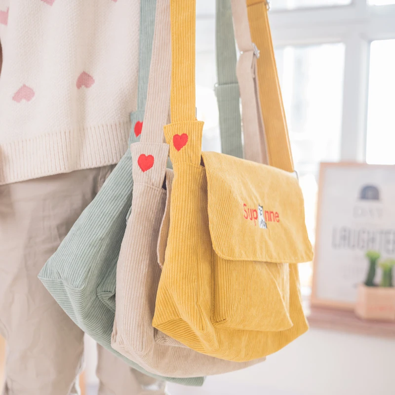 

Canvas bag female languid is lazy wind han edition joker inclined shoulder bag harajuku corduroy single shoulder bag the retro