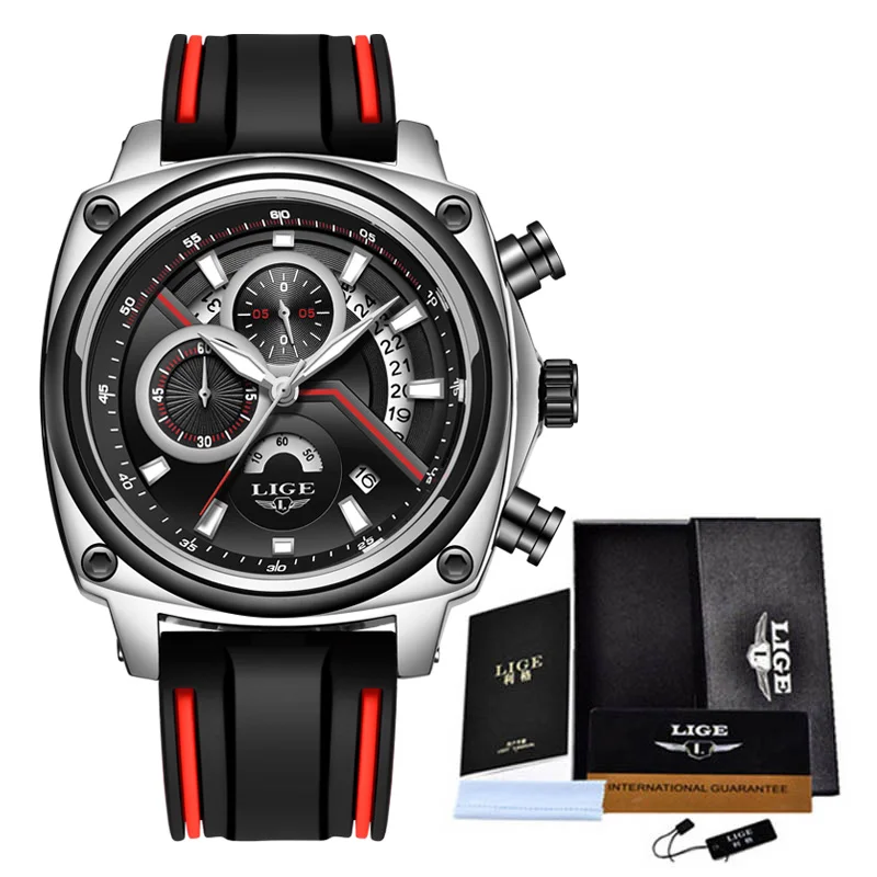 Silver black LIGE мужские часы Топ люксовый бренд мужские уникальные спортивные часы мужские кварцевые часы мужские водонепроницаемые наручные часы Relogio Masculino+ коробка - Цвет: Silver black