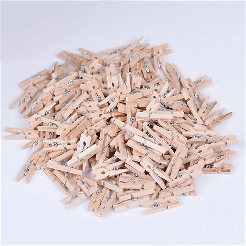50 PCS Wholesale Very Small Mine Size 25mm Mini Natural Wooden Clips For Photo Clips Clothespin Craft Decoration Clips Pegs