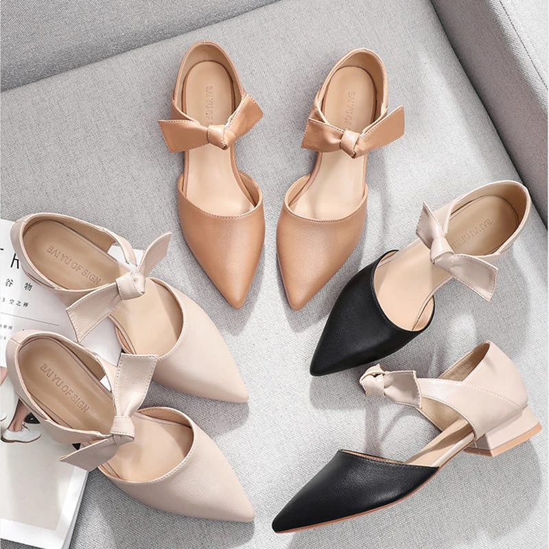 2019 модная обувь женские милые однотонные сандалии с бантом на низком каблуке
