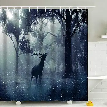 

Halloween Shower Curtain for Bathroom with Hooks,Pumpkin Night Before Christmas Decorations Bathroom Curtains Pumpkin Forest