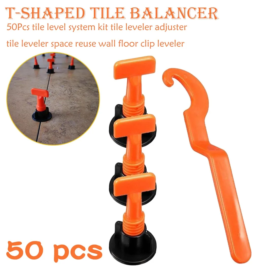 

50Pcs Tile Leveling System Kit 1.6mm Space Reuse Wall Floor Clip Leveler Ceramic 3-15mm Thickness Construction Tools For Tile