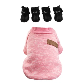 

2 Set Pet Accessories: 1 Set Winter Warm Dog Clothes Puppy Cat Jacket Soft Sweater Clothes S Pink & 1 Set Black S,Rubber Dog Wat