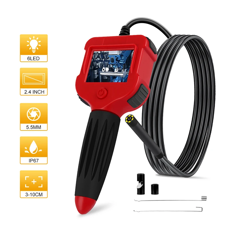 Digital Borescope 2.4 inch Color LCD Endoscope Camera 5.5MM /8MM IP67 Waterproof Semi-Rigid Snake With 6 LED for Car | Безопасность и