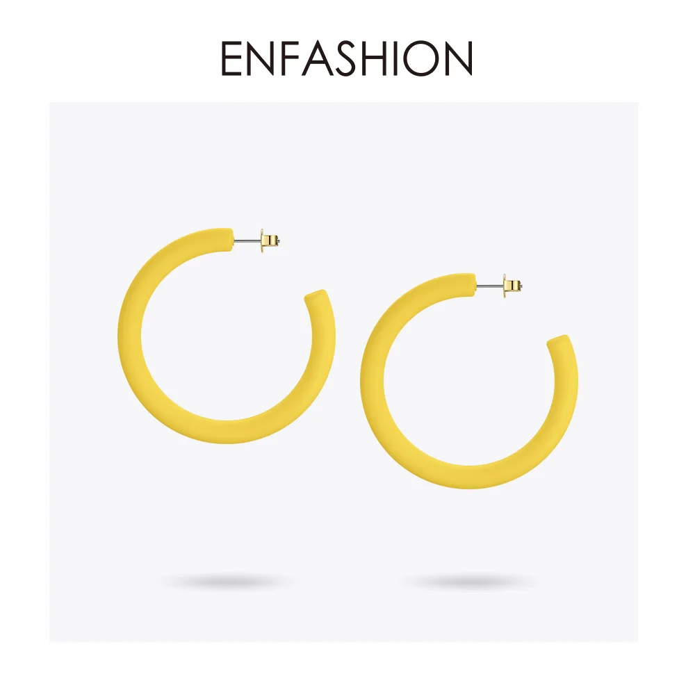 ENFASHION серьги-кольца в форме сердца из смолы для женщин, 2 пары, большие цветные серьги-обручи, модные ювелирные изделия, подарки Aros Aretes E191075 - Окраска металла: Circle yellow color