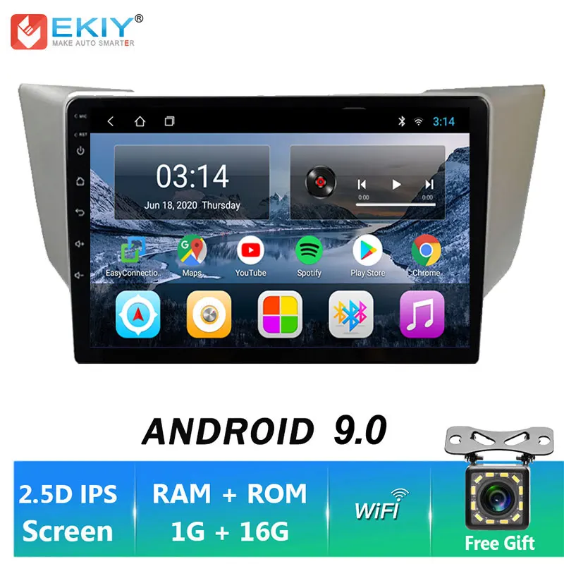 EKIY 9'' TN 2DIN Android 9.0 Car LTE 4G WIFI Recorder For Lexus RX300/RX330/RX350/RX400 2003-2010 Multimedia GPS Navigation DVD