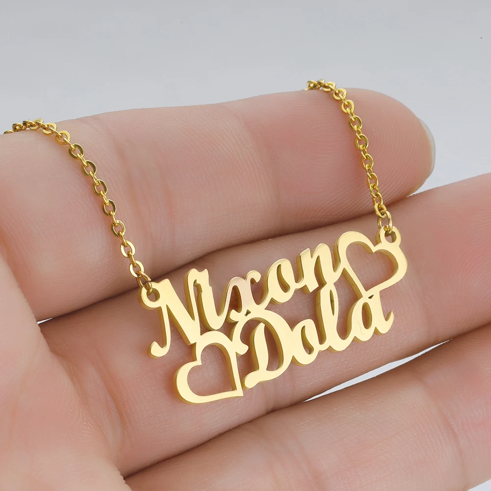 

Custom Necklace with 2 Names , Personalized Letter Pendant Necklace,Stainless Steel Gold Nameplate for Women Statement Necklace
