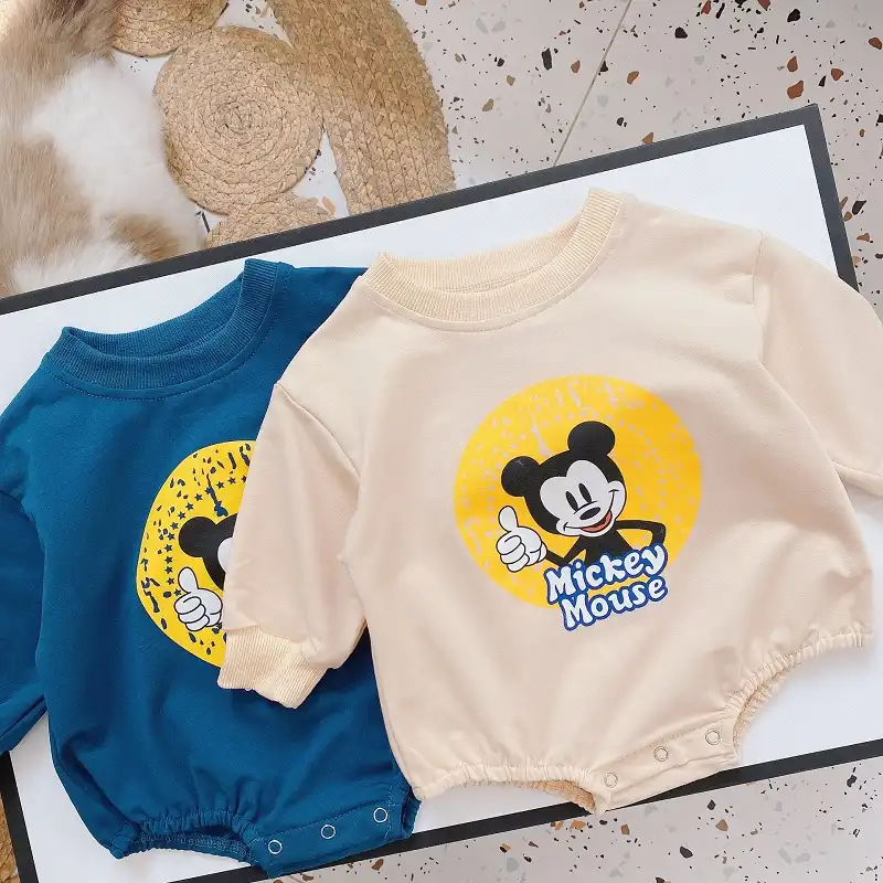 Barboteuse En Coton Imprime Disney Pour Nouveau Ne Vetement Mignon A Manches Longues Mickey Et Minnie Mouse Collection Printemps Aliexpress