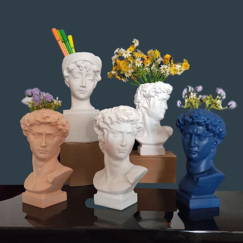 Creative Resin Imitation Plaster Vase Colorful David Sculpture Head Flower Arrangement Accessories Venus Home Decorations | Дом и сад