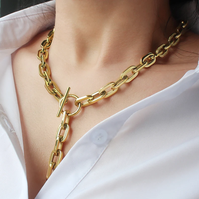 Simple Trendy T Toggle Clasp Chain Necklace for Women