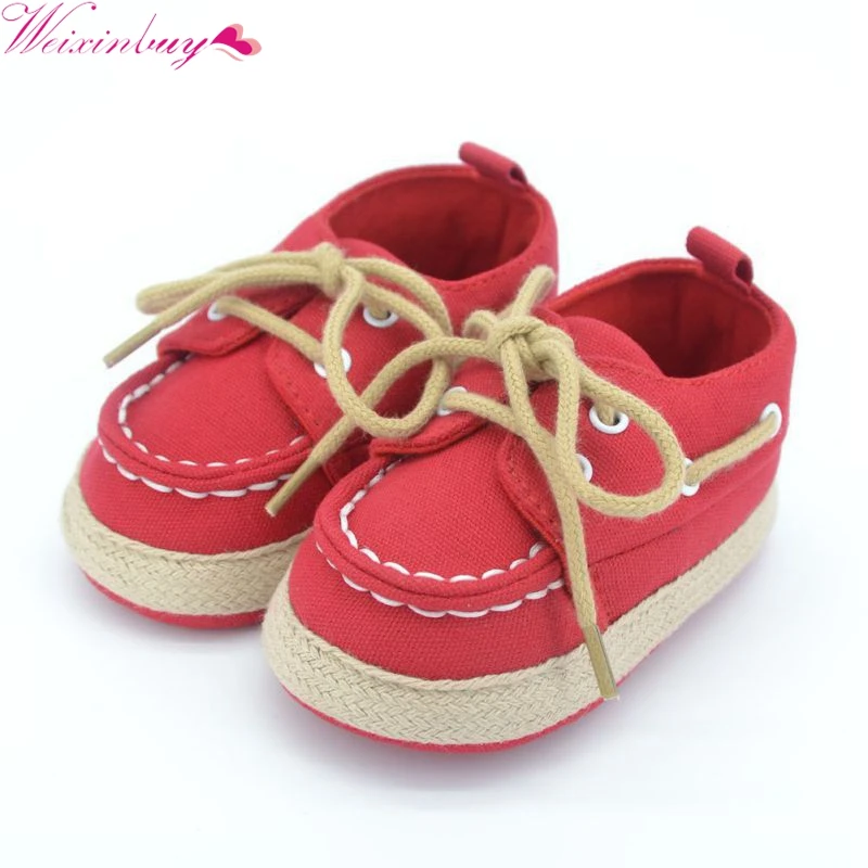 WEIXINBUY, для маленьких мальчиков и девочек синий и красный цвета кроссовки, мягкая подошва кроватки обувь Размеры новорожденного до 18 месяцев