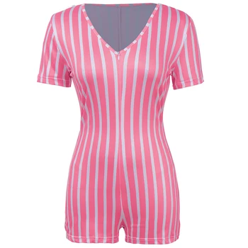

Women V Neck Striped Bodycon Rompers Summer Casual Short Playsuit New