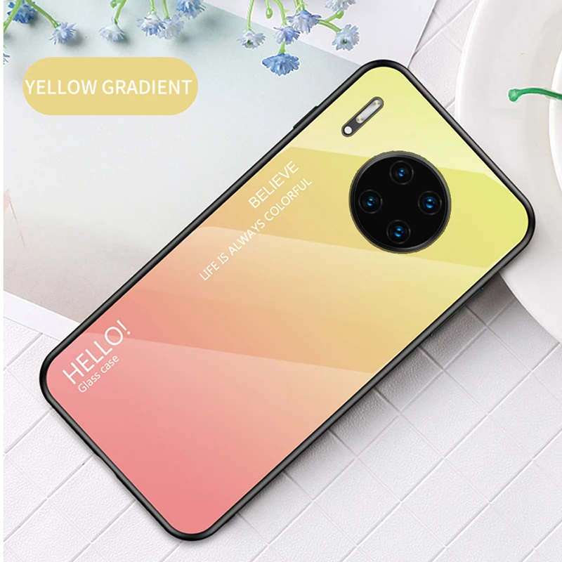 Цвет: желтый Для huawei mate 30 Pro Чехол из закаленного стекла роскошный градиент Мягкий силиконовый чехол для huawei mate 30 mate 30 чехол для телефона - Цвет: Цвет: желтый