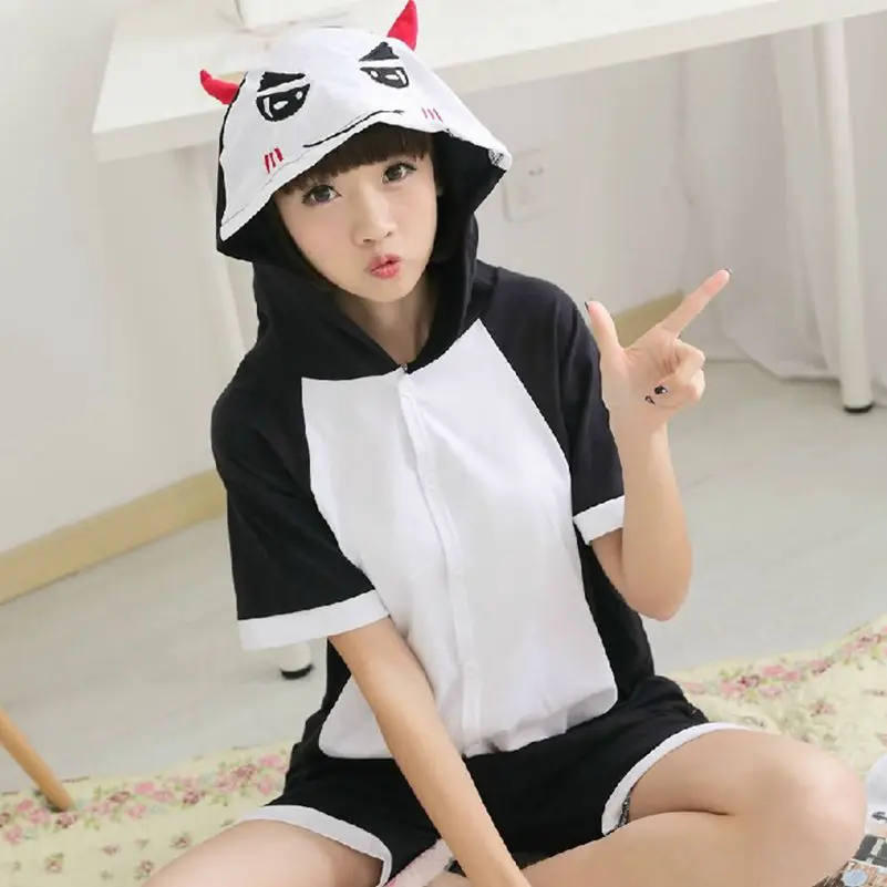 

Kigurumi Demon Pajama Adult Animal Onesie Women Men Summer Short Sleeve Sleepwear Cotton Cartoon Anime Hooded Pijamas