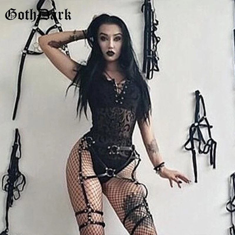 Женский облегающий боди Goth Dark винтажный готический прозрачный гранж панк с