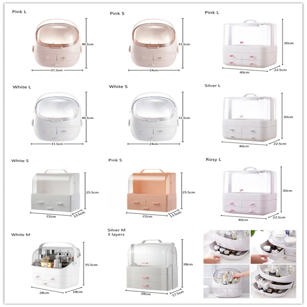 

Portable Cosmetic Box with Dust Cover Mummy Make Up Storage Box Organizer Drawers Plastic Jewelry Perfumes Container Waterproof