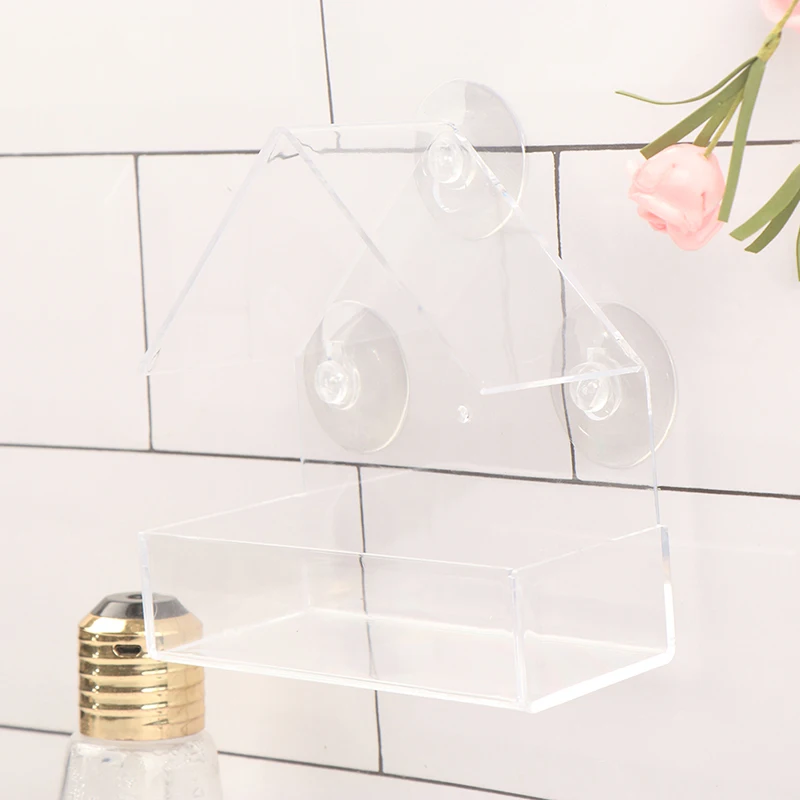 Acrylic Transparent Bird Feeders Tray Bird Feeder Window Viewing Birdhouse Pet Water Feeder Suction Cup Mount House Type