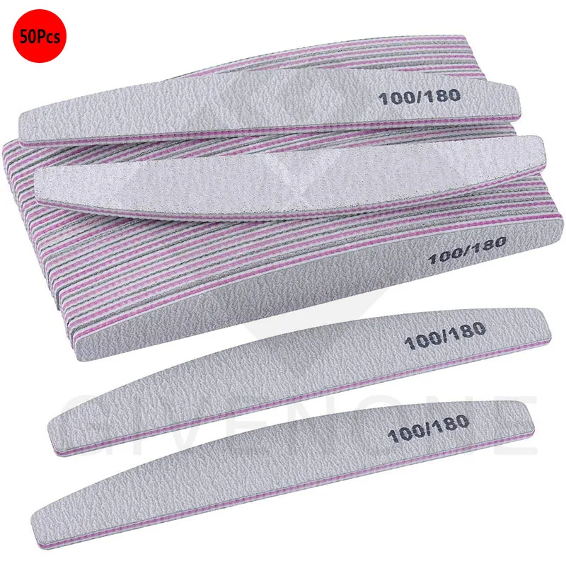 

50Pcs 100/180 Nail Art Sanding Sandpaper Nail Washable Nail File Double Side Semilune Buffing Professional Manicure Tools Sets