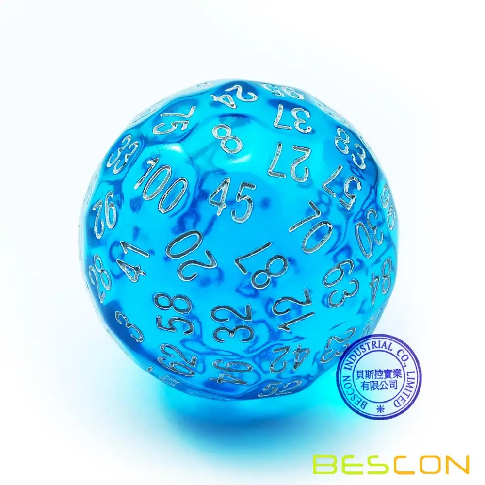 Bescon Translucent Blue Polyhedral Dice 100 Sides Dice, Transparent D100 die, 100 Sided Cube, D100 Game Dice,100-Sided Cube 2