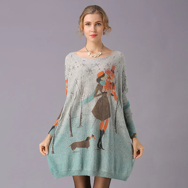 

Spring Autumn Cartoon Printed Sweater for Women Plus Size Long Sleeve Kawaii Knitted Womens Sweaters Funny Pullover Basic Jumper