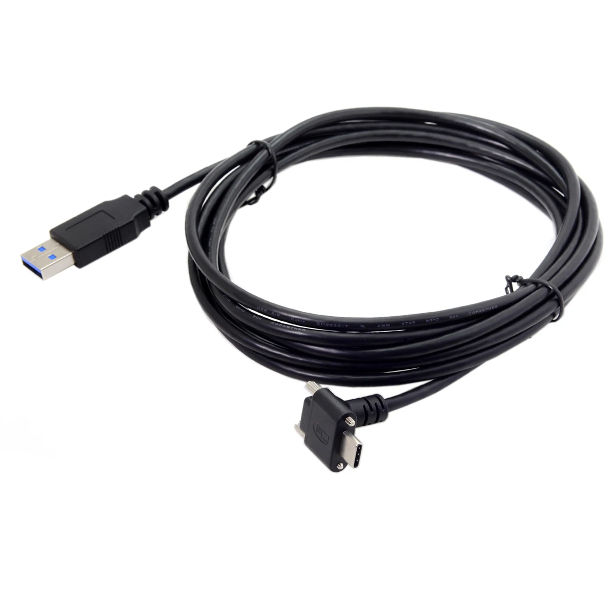 120 см, 300 см, 500 см, наклонный Кабель USB 3,1 type-C с двумя винтами, стандартный USB3.0 кабель для передачи данных, 90 градусов для камеры