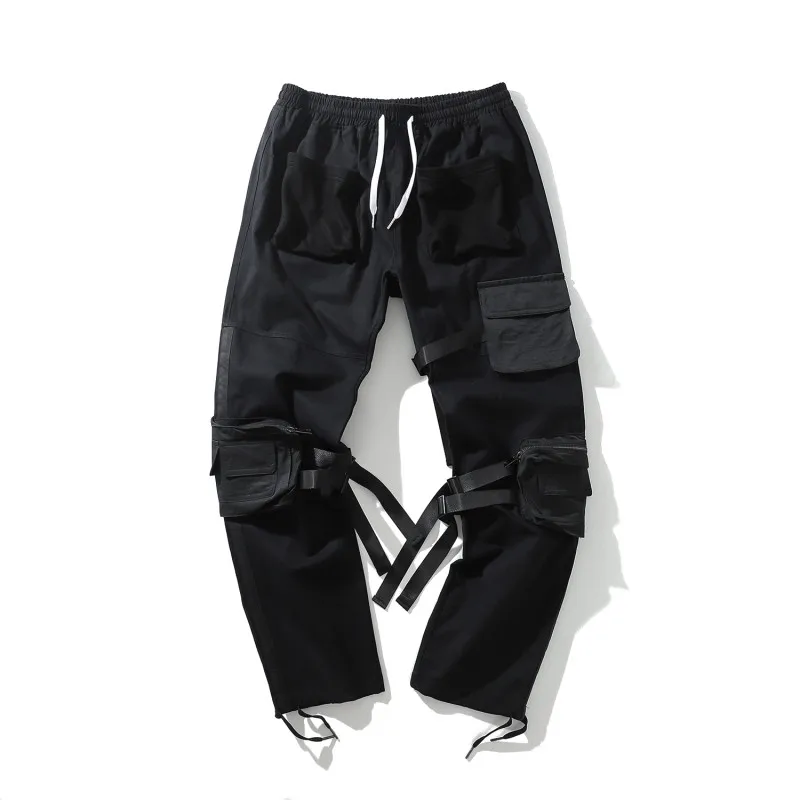 Темные иконы ленты карман на молнии хип-хоп брюки мужские брюки карго Брюки уличный танец мужские брюки прямой стиль - Color: black pants