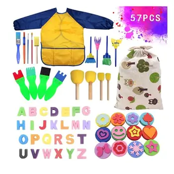 

57 Pcs/Set Washable Sponge Painting Brushes with Cloth Bag Kids Paintbrush Toy