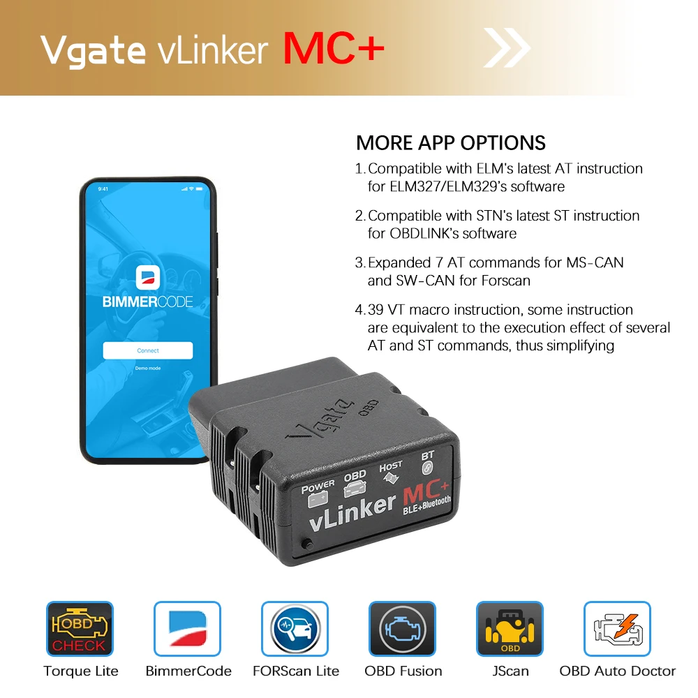 Vgate vLinker MC+ ELM327 for BimmerCode FORScan OBD 2 OBD2 Scanner WIFI Bluetooth-Compatible for IOS PK OBDLINK ELM 327 V 1 5 high quality auto inspection equipment